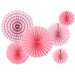 Pink Paper Fans Party Decorations 6pcs Bridal Shower Birthday Hanging Decor