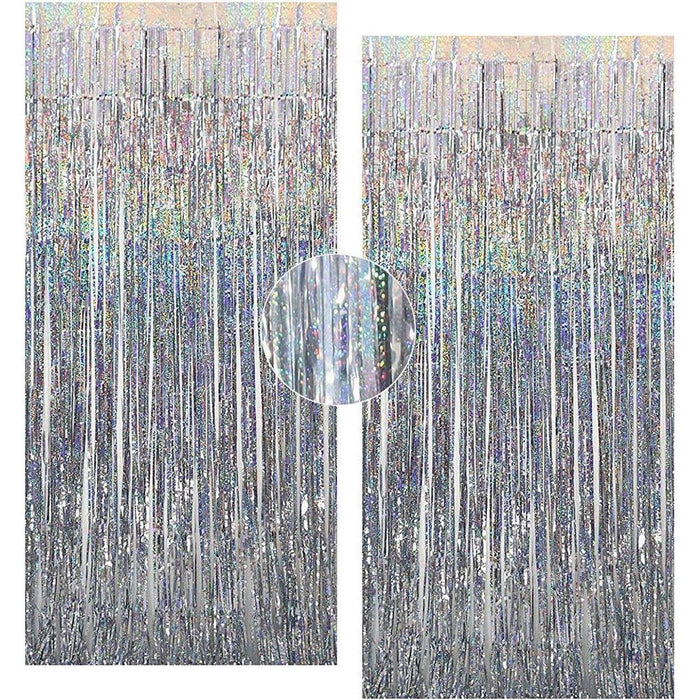 Silver Foil Curtain Sparkle Metallic Fringe Tinsel Backdrop Party Decorations