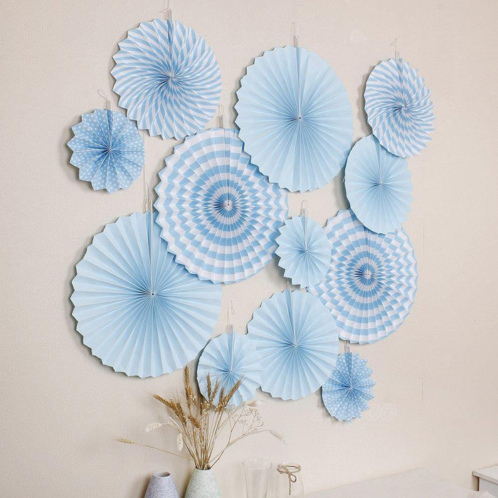 Blue Paper Fans Party Decorations 6pcs Set Birthday Wedding Hanging Decor