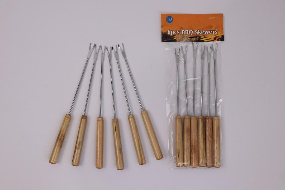 Metal BBQ Skewers Barbecue Sticks Reusable Grill Kebab Skewer Wooden Handle 12pc