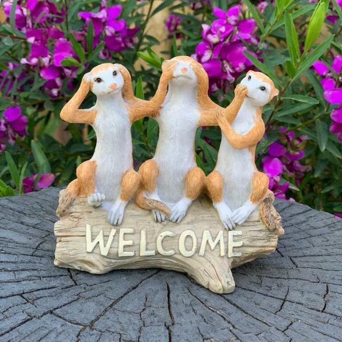 Meerkat Satue Meerkats Welcome Sign Garden Decor Sculptures Outdoor Figurine