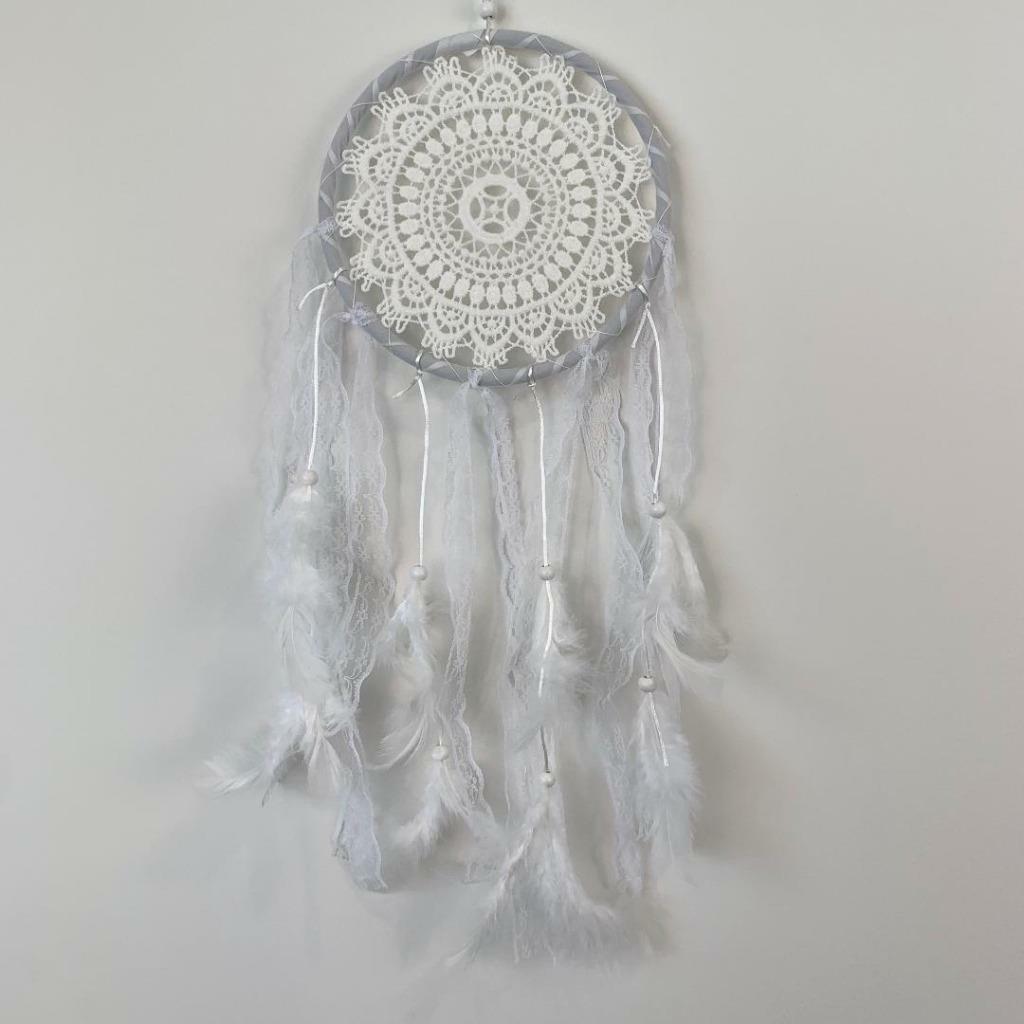 Dream Catcher with Feather Caught Dreams Wall Hanging Ornament Home Decor White