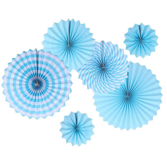 Blue Paper Fans Party Decorations 6pcs Set Birthday Wedding Hanging Decor