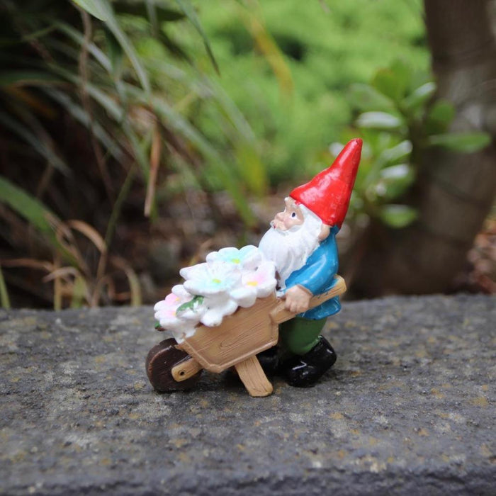 Garden Gnomes on Wheelbarrow Gnome Statue Figurine Fairy Garden Accessories 3pcs