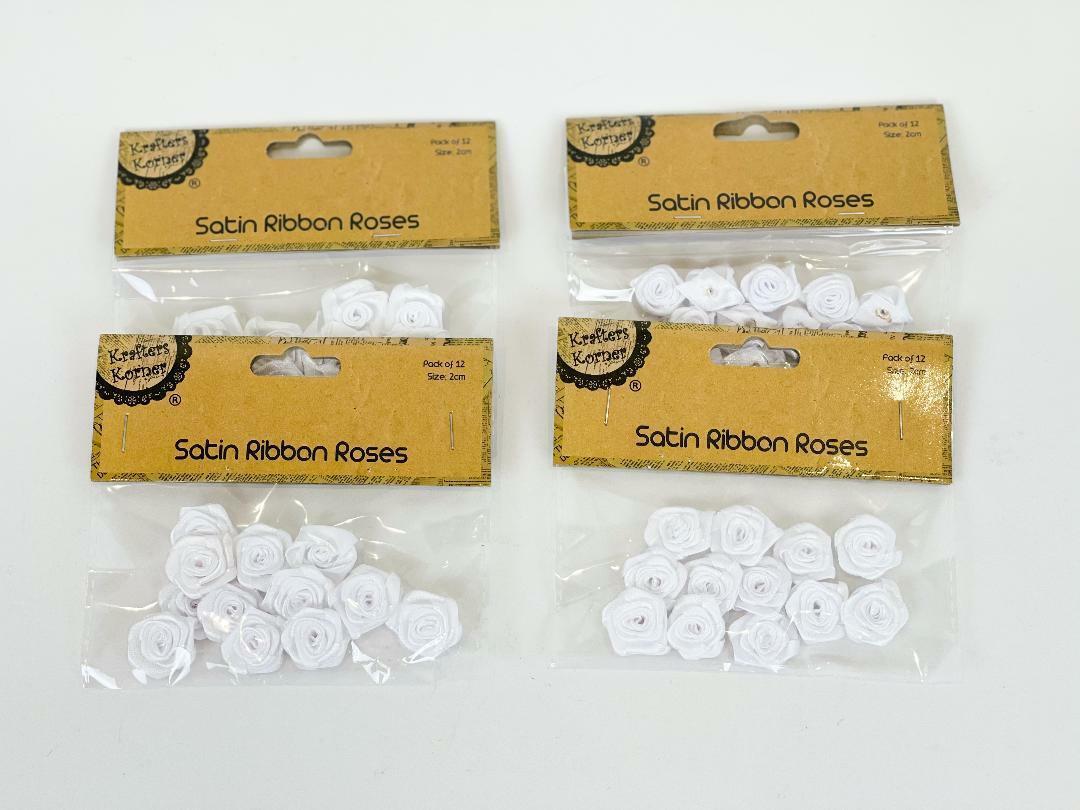 Mini Roses Flowers Ribbon Bows Craft Artificial Wedding Applique Sewing White