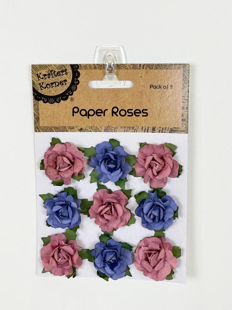 Mini Roses with Stem Paper Flowers Craft Artificial Rose Hairpins Bridal Wedding