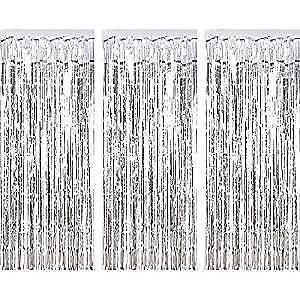 Foil Metallic Fringe Tinsel Curtain Silver Backdrop Door Party Decorations Decor