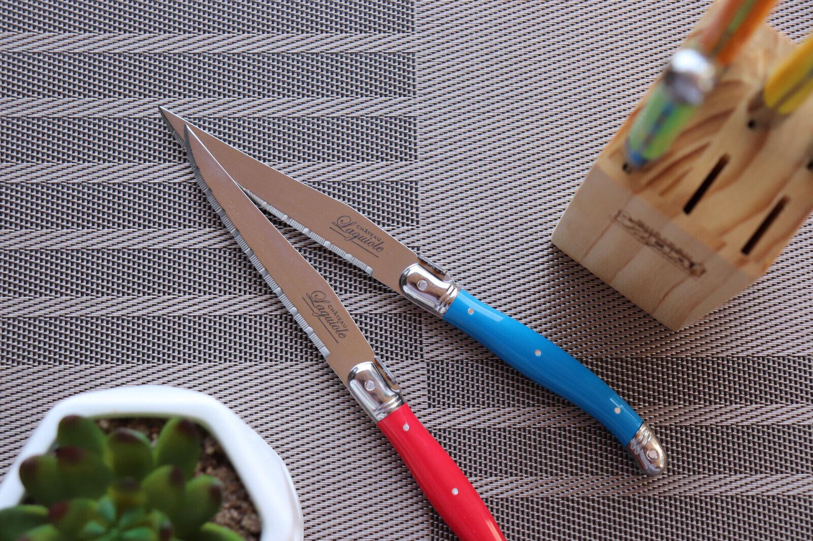Laguiole Steak Knife Set Stainless Steel Blade with wooden Knives Block 6pc