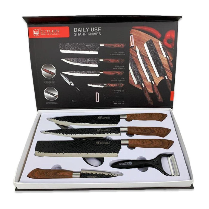 Kitchen Knife Set Chef Knives Stainless Steel Nonstick 6 pieces Scissor Gift Box