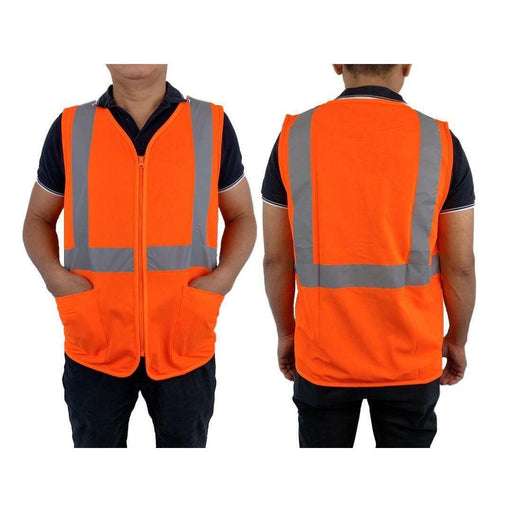 Hi Vis Reflective Safety Vest Workwear with Zipper & Pocket Day & Night Orange