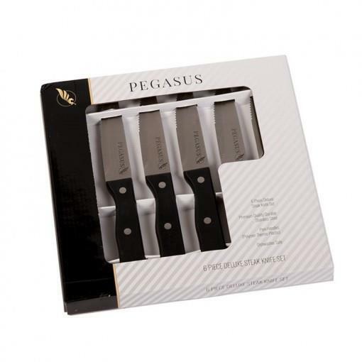 Steak Knife Set Pegasus Deluxe Stainless Steel Blade 6pcs Jumbo Knives Gift Box