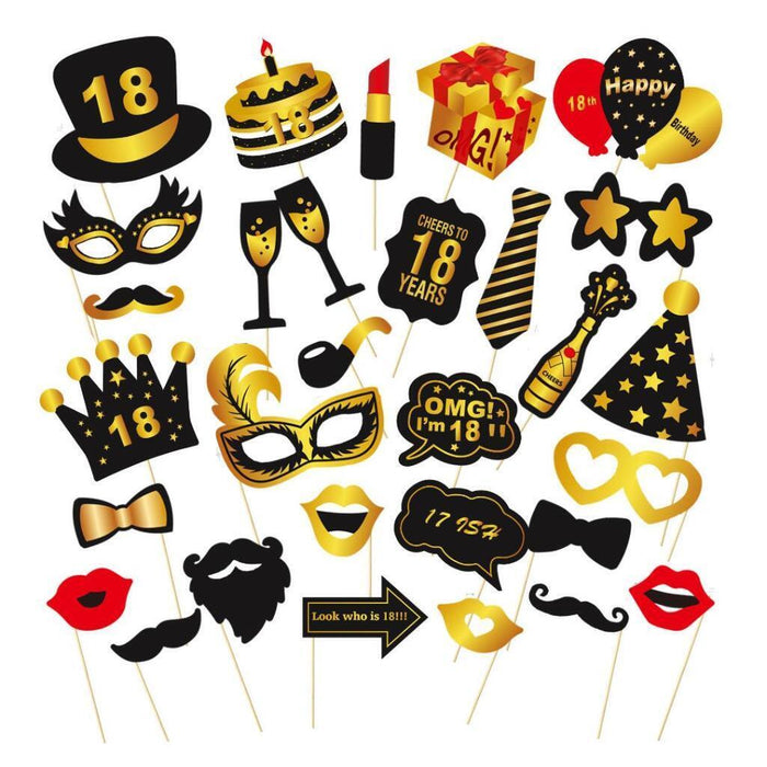 18th Birthday Photo Booth Props Funny Party Supplies Decorations 30pc Gold Black