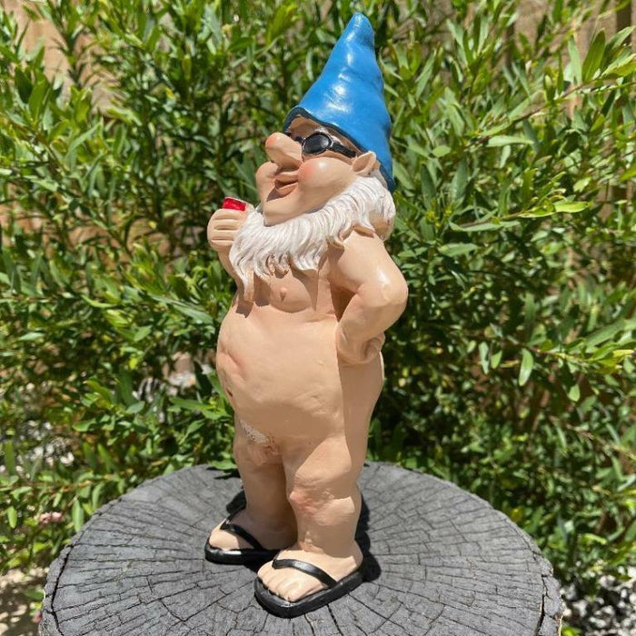 Garden Gnomes Naked Nude Gnome Drinking Naughty Garden Ornament Statue 2 x 29cm