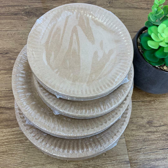 Disposable Brown Paper Plates Dinner Dessert Party Plate Eco-Friendly Bulk Buy