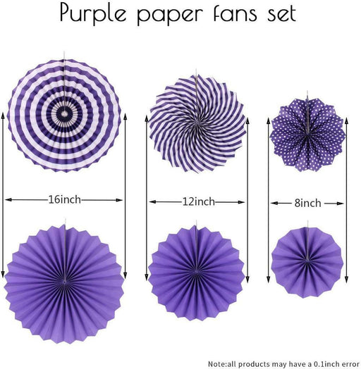 Purple Paper Fans Party Decorations 6pcs Set Birthday Wedding Hanging Decor