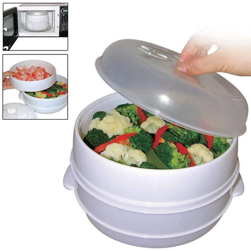 Microwave Steamer 2 TIER Double layer Cooking Meals Vegetables Kitchen Appliance