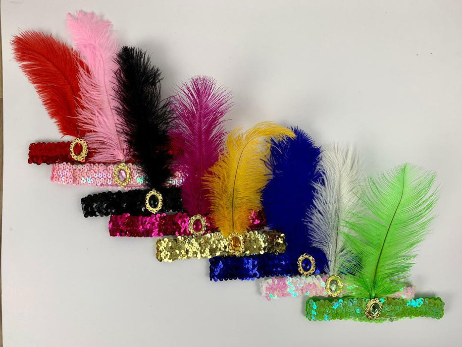 1920s Flapper Headband Sequin 20s Dance Showgirl Gatsby Lady Feather Headpiece