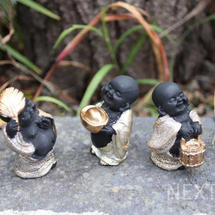 Laughing Buddha Statue Lucky Fengshui Garden Decor Set of 3 Happy Buddha 6cm