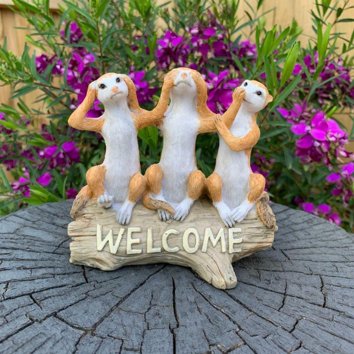 Meerkat Satue Meerkats Welcome Sign Garden Decor Sculptures Outdoor Figurine