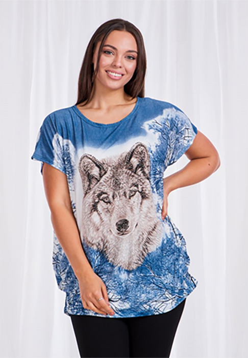 Caroline Morgan Women Casual Summer Top Husky Dog Print Loose Tops Plus Size