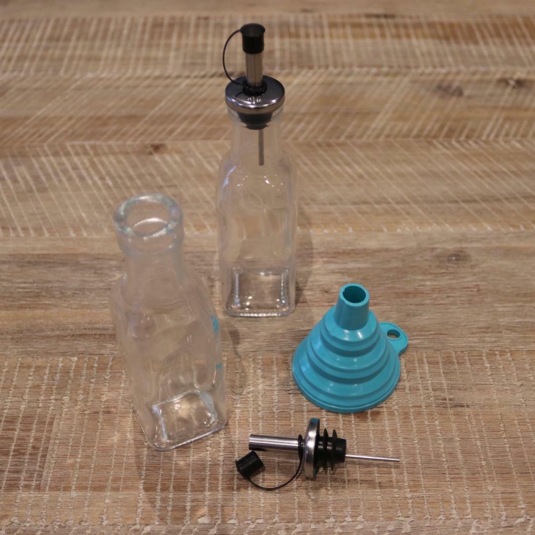 Oil and Vinegar Bottle Dispenser Set Glass Bottles 175ml bonus foldable Funnel