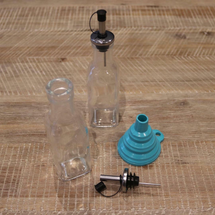 Oil and Vinegar Bottle Dispenser Set Glass Bottles 175ml bonus foldable Funnel