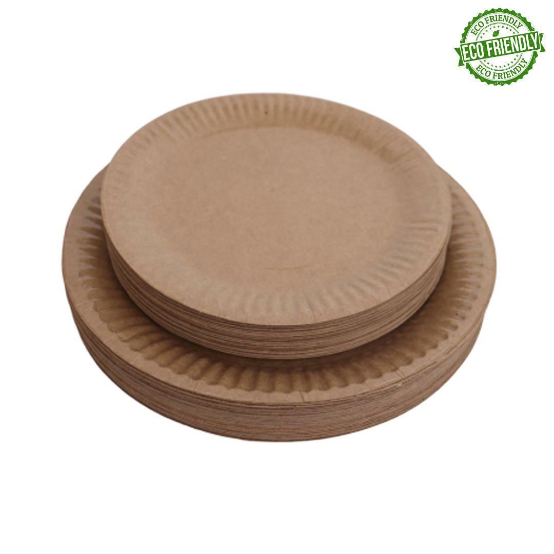 Disposable Brown Paper Plates Dinner Dessert Party Plate Eco-Friendly Bulk Buy