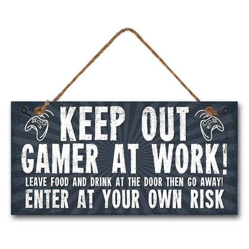 Wooden Boys Room Sign Keep Out Gamer at Work Door Wood Wall Hanging Home Sign