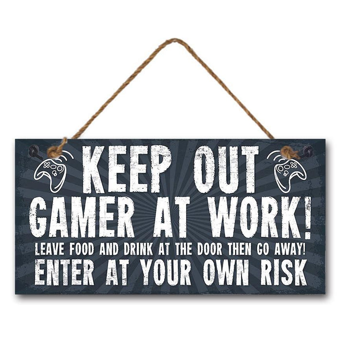 Wooden Boys Room Sign Keep Out Gamer at Work Door Wood Wall Hanging Home Sign