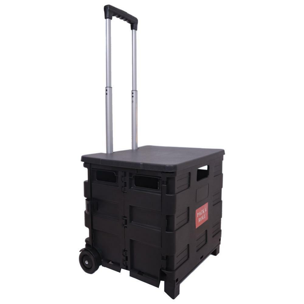 Foldable Shopping Trolley Box Portable Plastic Folding Grocery Cart with Lid