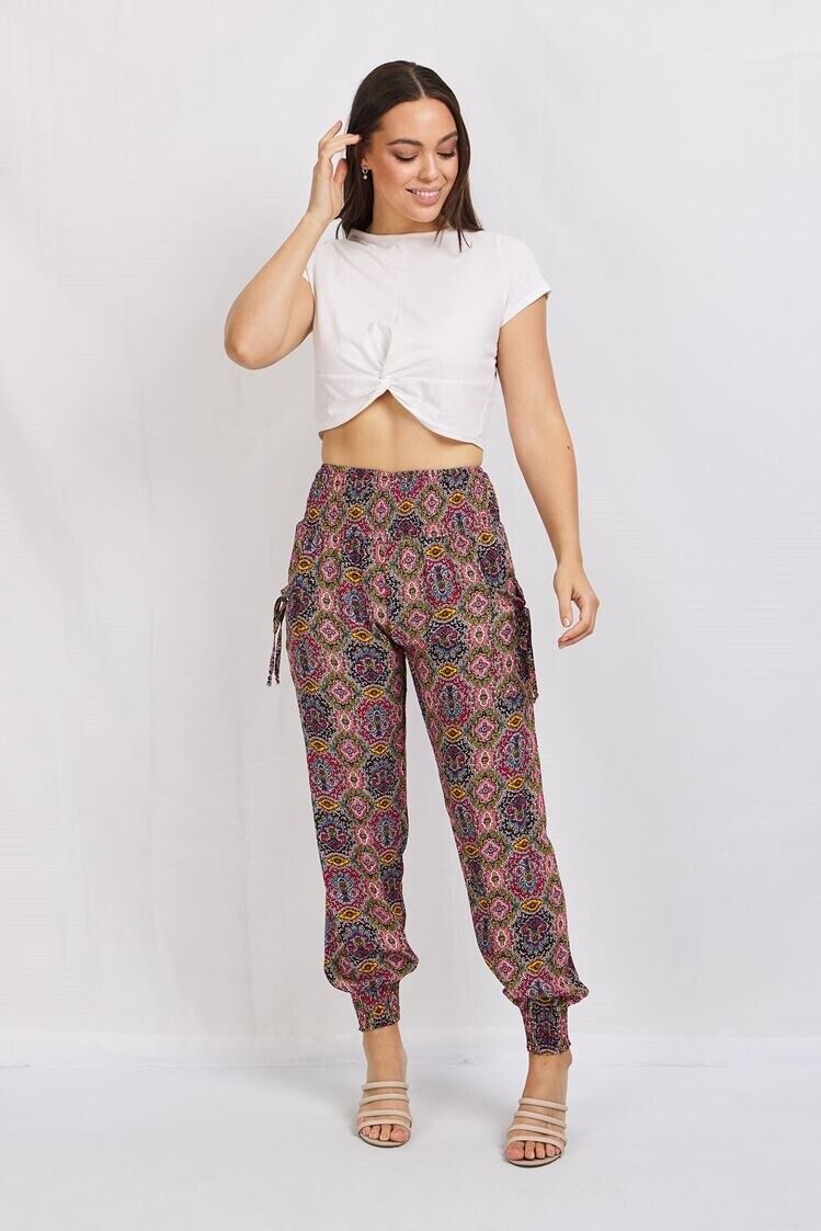 Caroline Morgan Harem Pants Women Casual Baggy Hippie Bohemian Yoga Beach Travel