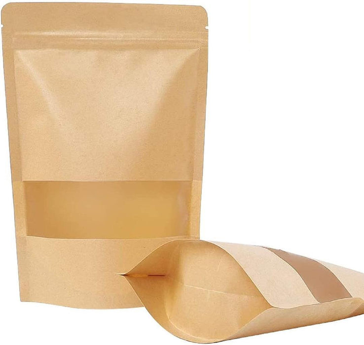 Zip Lock Stand Up Bags Paper Bags with Window Brown Kraft Pouches Food Storage