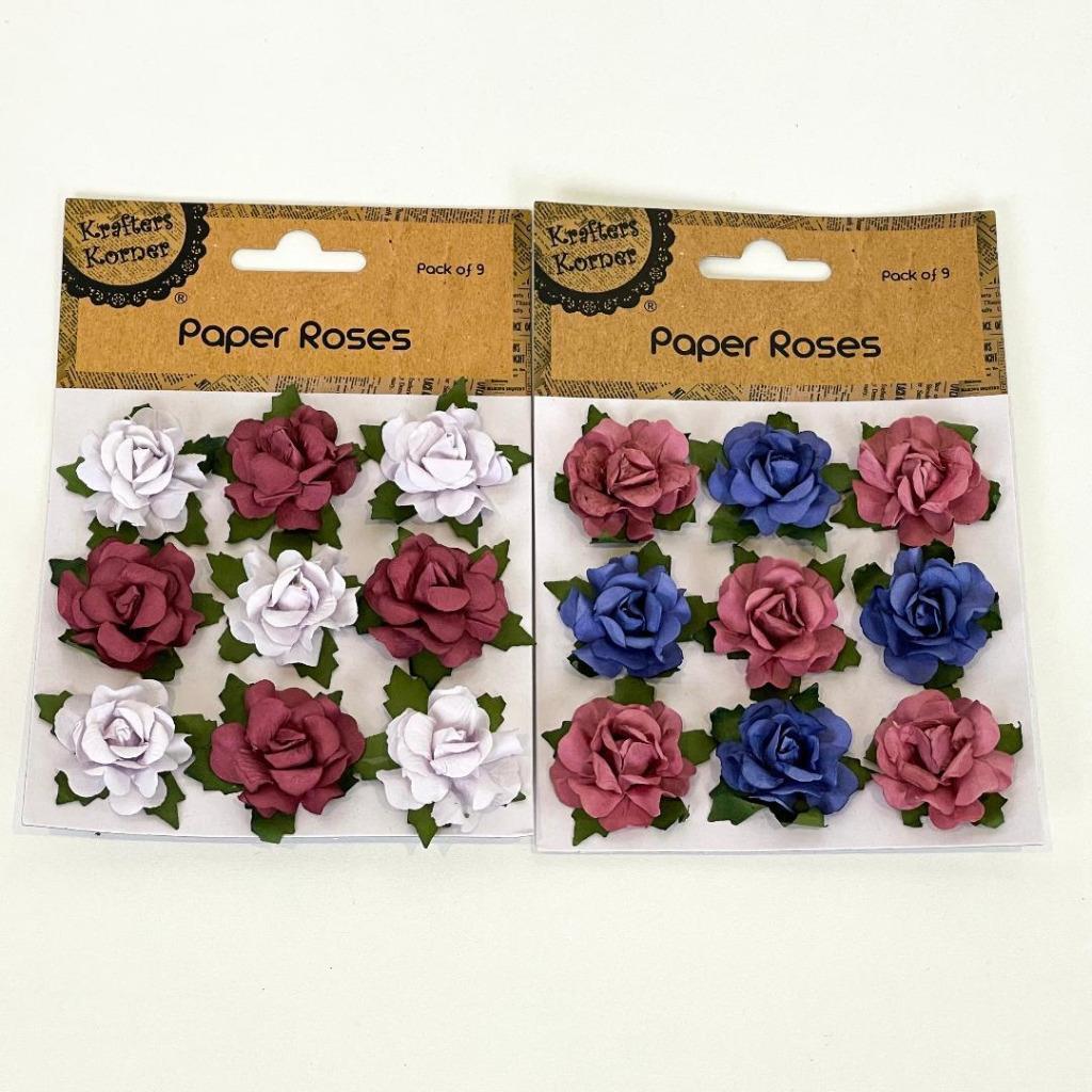 Mini Roses with Stem Paper Flowers Craft Artificial Rose Hairpins Bridal Wedding