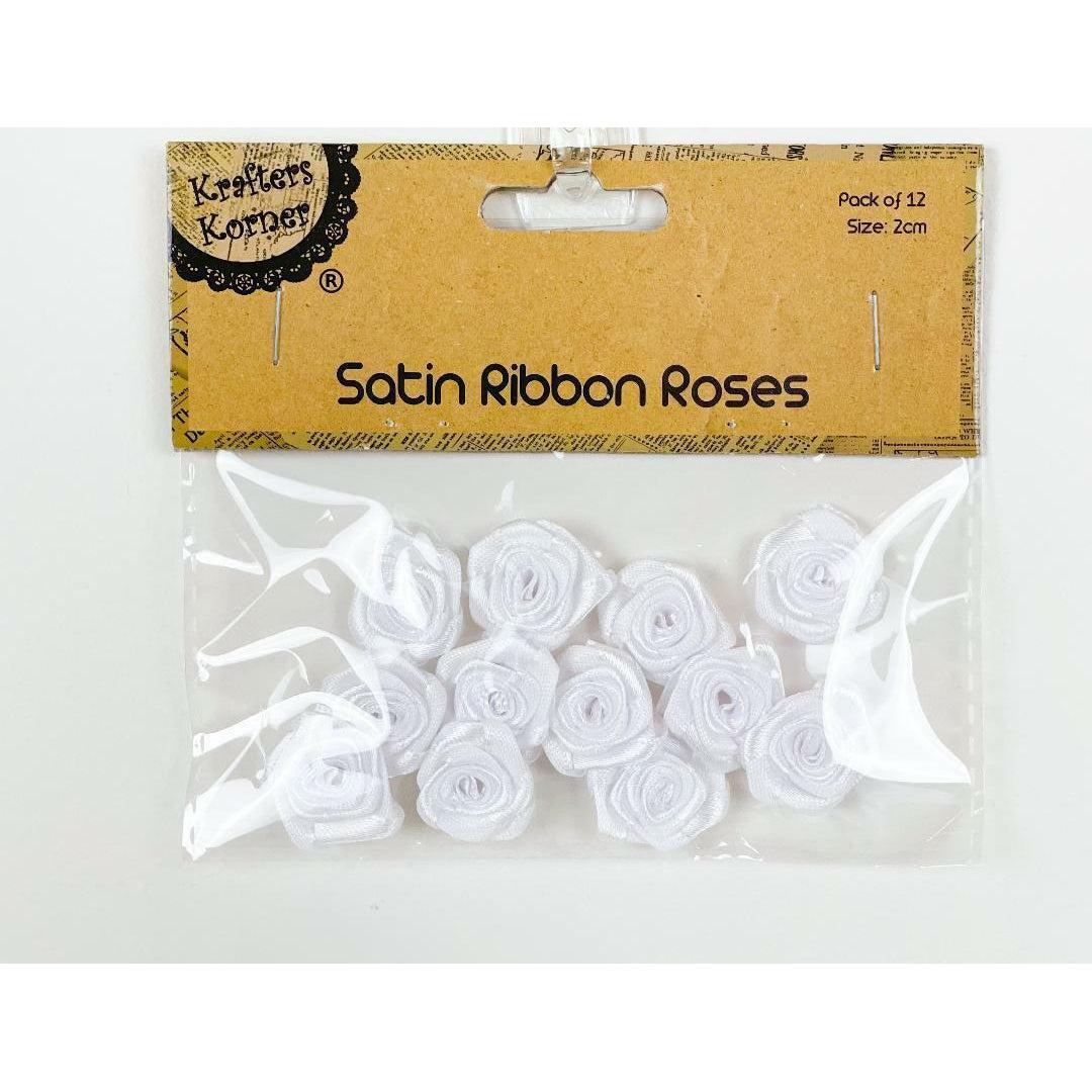 Mini Roses Flowers Ribbon Bows Craft Artificial Wedding Applique Sewing White