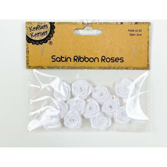 Mini Roses Flowers Ribbon Bows Craft Artificial Wedding Applique Sewing White