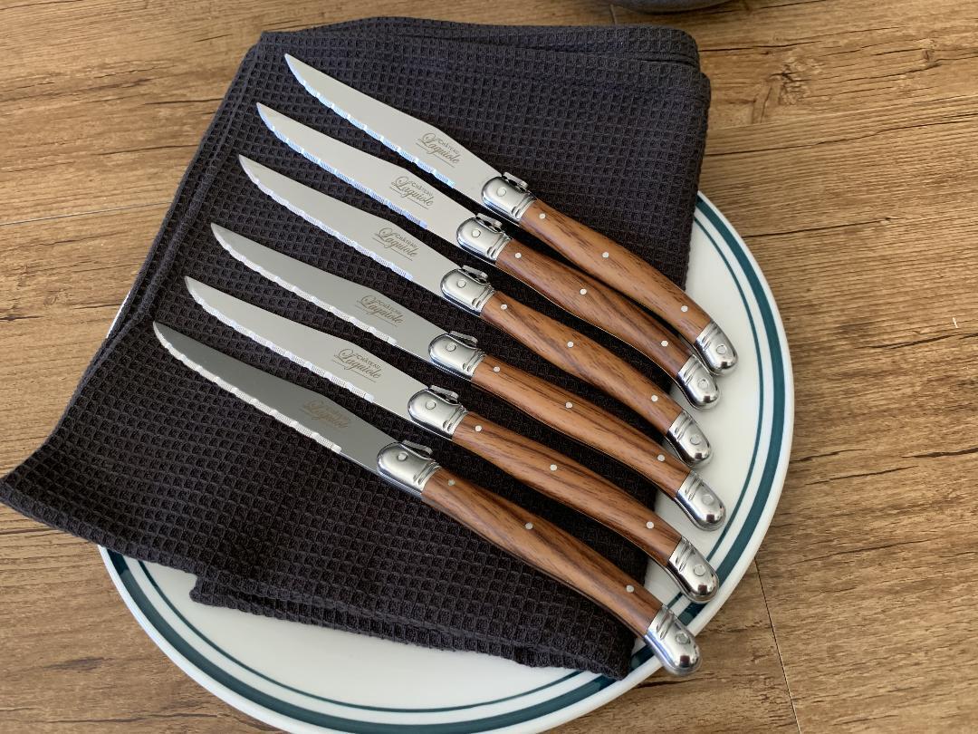 Laguiole Steak Knife Set Stainless Steel Blade with wooden Knives Block 6pc