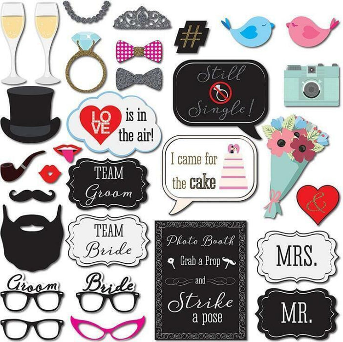 Wedding Photo Booth Props Kit Bridal Shower Bachelorette Party Supplies 31pc Set