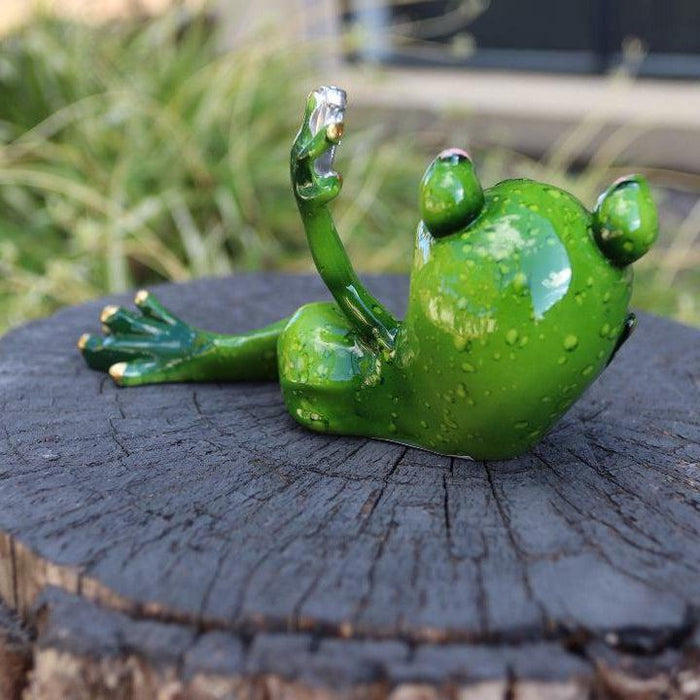 Frog Statue Ornament Celebrity Selfie Frogs Figurines Funny Garden Home 2pc Set