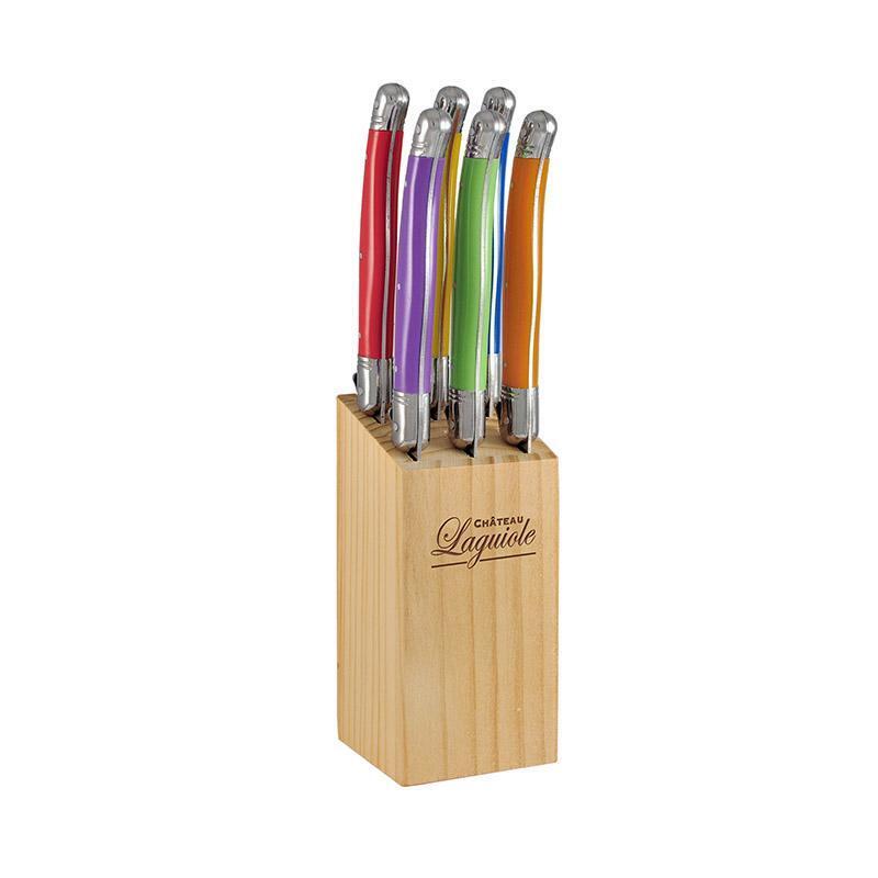 Laguiole Steak Knife Set Stainless Steel Blade with wooden Knives Block 6pc