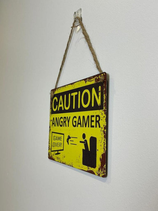 Metal Boys Room Sign Caution Angry Gamer Door Wood Wall Hanging Home Sign