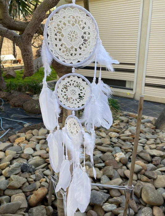 Dream Catcher with Feather Caught Dreams Wall Hanging Ornament White 65cm