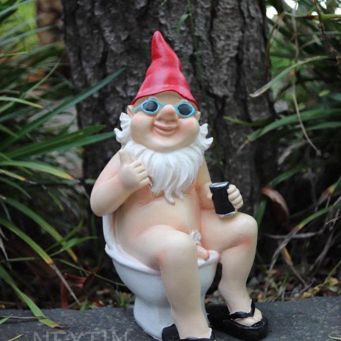 Garden Gnome Naked Nude Gnomes on Toilet Drinking Naughty Garden Ornament 25cm