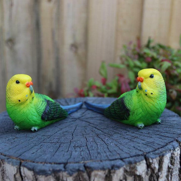 Budgie Parrot Bird Figurine Parakeet Birds Statue Garden Ornament Decor 2/4pcSet