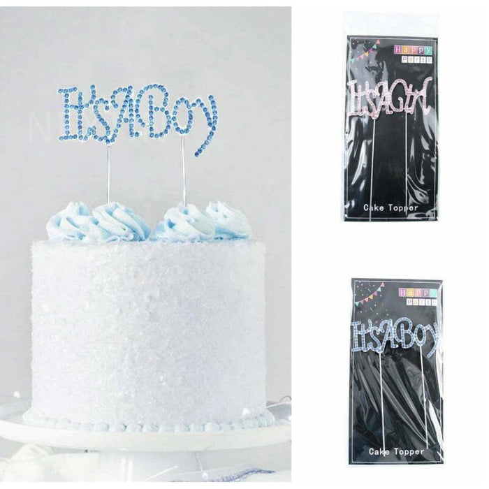 It's a Boy or Girl Baby Shower Cake Topper Party Decorations Rhinestones Glitter