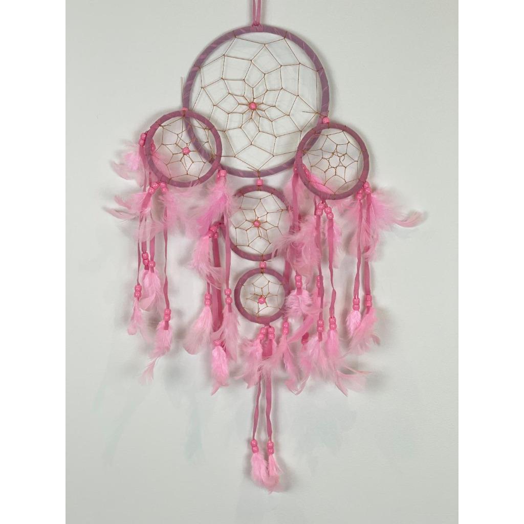 Pink Dream Catcher with Feather Caught Dreams Wall Hanging Ornament 52cm