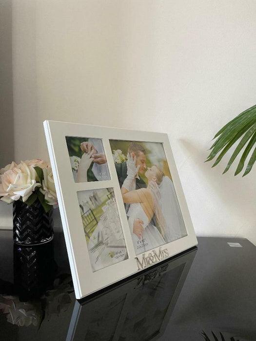 Mr & Mrs Wedding Photo Frame White Wood Picture Frame Newlywed Engagement gift