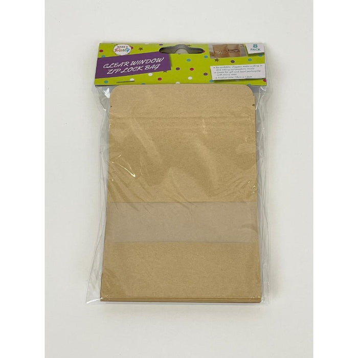 Zip Lock Stand Up Bags Paper Bag with Window Brown Kraft Pouch Food Storage 15cm