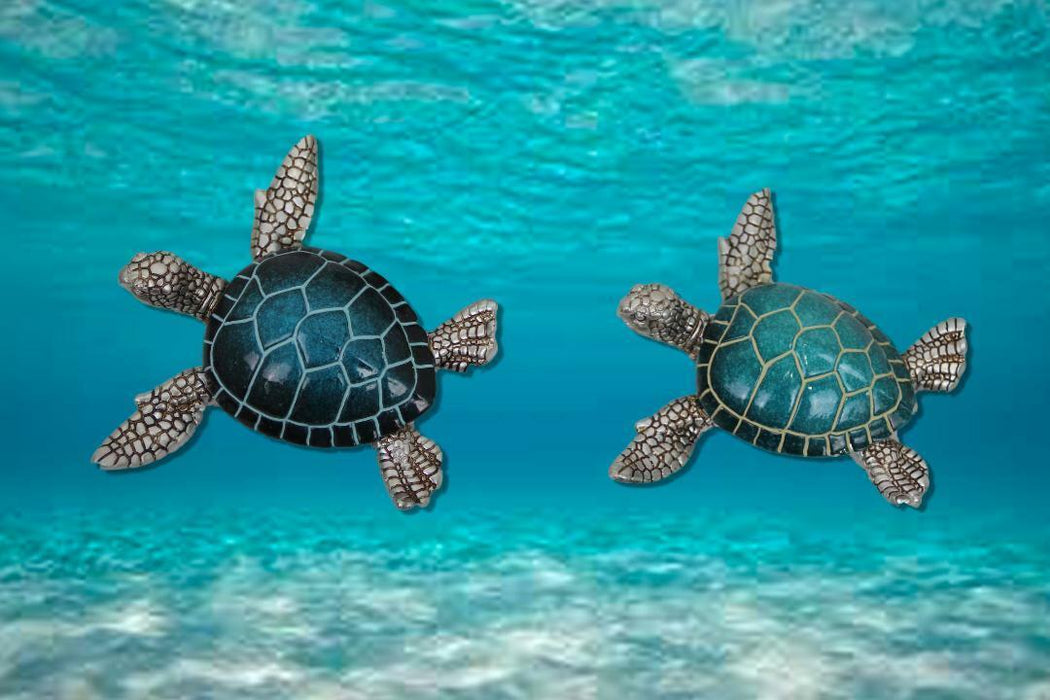 Sea Turtle Statue Figurine Ornament Blue Aqua Turtles 2pc Set 13cm Home Decor