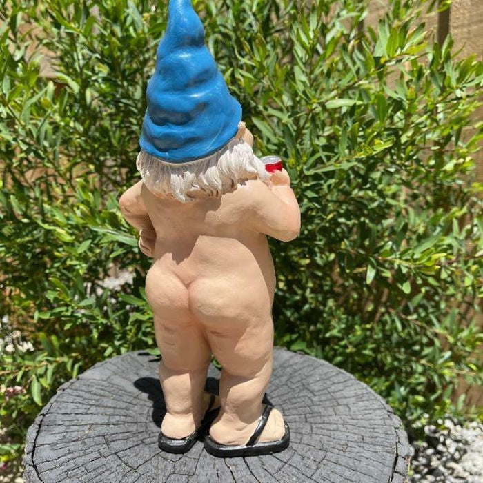 Garden Gnomes Naked Nude Gnome Drinking Naughty Garden Ornament Statue 2 x 29cm