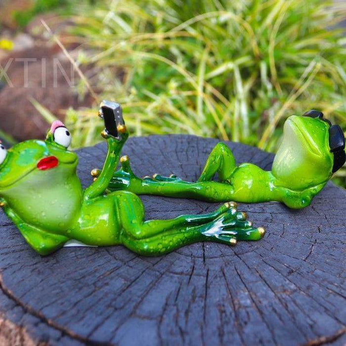 Frog Statue Ornament Celebrity Selfie Frogs Figurines Funny Garden Home 2pc Set